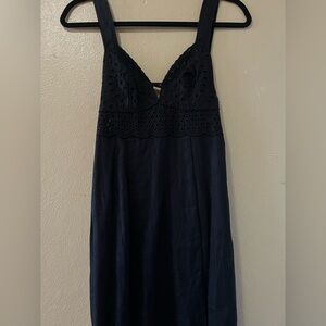 Black Linen Dress with Broderie Anglaise